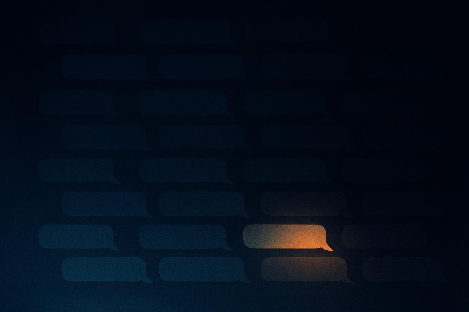 Illustration of a chat room going dark with one last glowing message